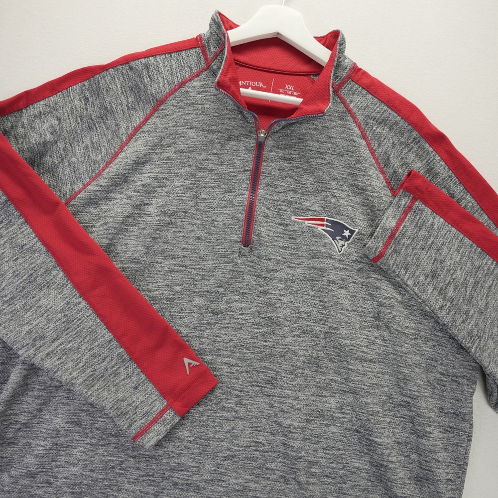 Antigua New England Patriots Quarter Zip Pullover Gray Red Mens XXL 104216